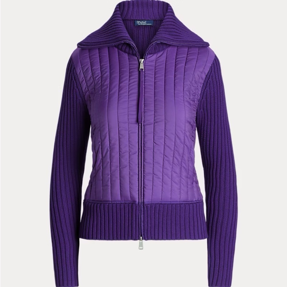 Ralph Lauren Purple Merino Wool Hybrid Wool Funnelneck Jacket